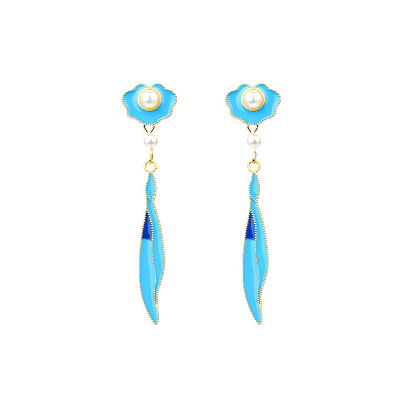 Filigold Gradient Enamel Imitation Pearl Antique Xiangyun Willow Leaf Tassel Earrings for Women