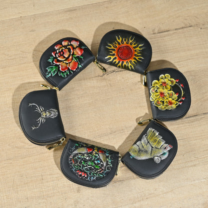 Vintage Clutch Wallet - Women's Genuine Leather First Layer Cowhide Embossed Coin Purse