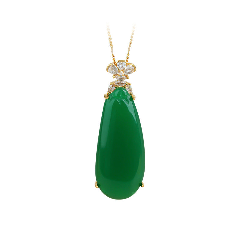 18K Gold Inlaid Green High Ice Imitation Jade Water Drop Pendant for Women - Ideal Mother Gift