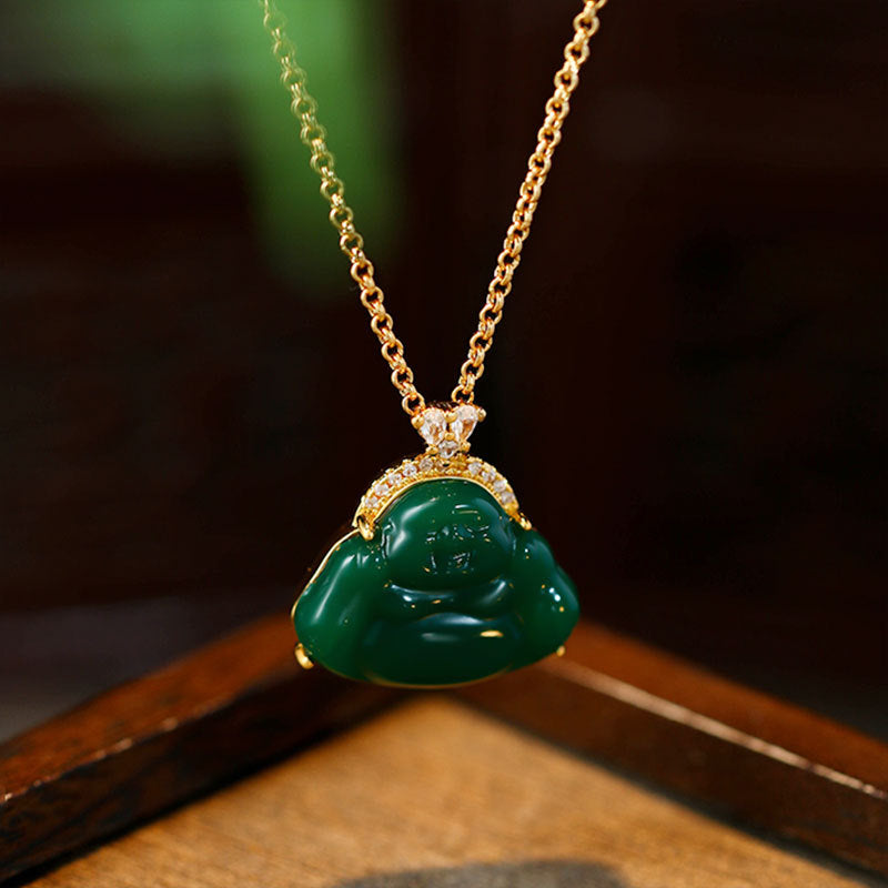 2025 Gold Plated Imitation Jade Buddha Pendant Necklace for Women
