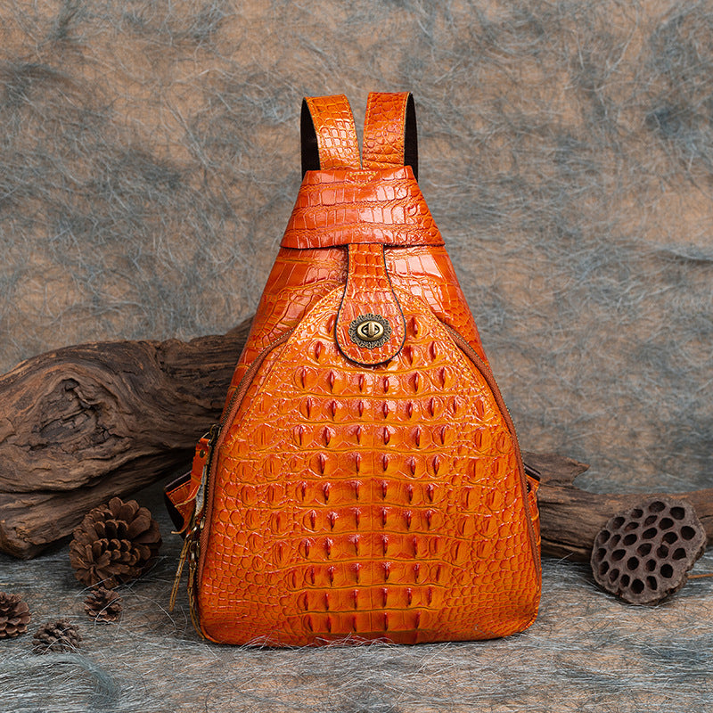 Live Source Top Layer Cowhide Multi-purpose Backpack with Vintage Embossed Crocodile Pattern, Hand-polished