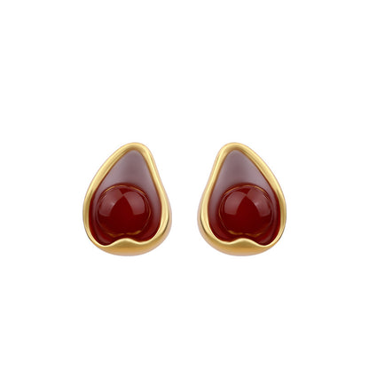 Ancola Red Drop Glaze Women's Retro Hong Kong Style Earrings
