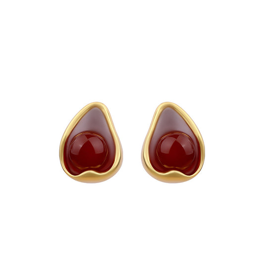 Ancola Red Drop Glaze Women's Retro Hong Kong Style Earrings