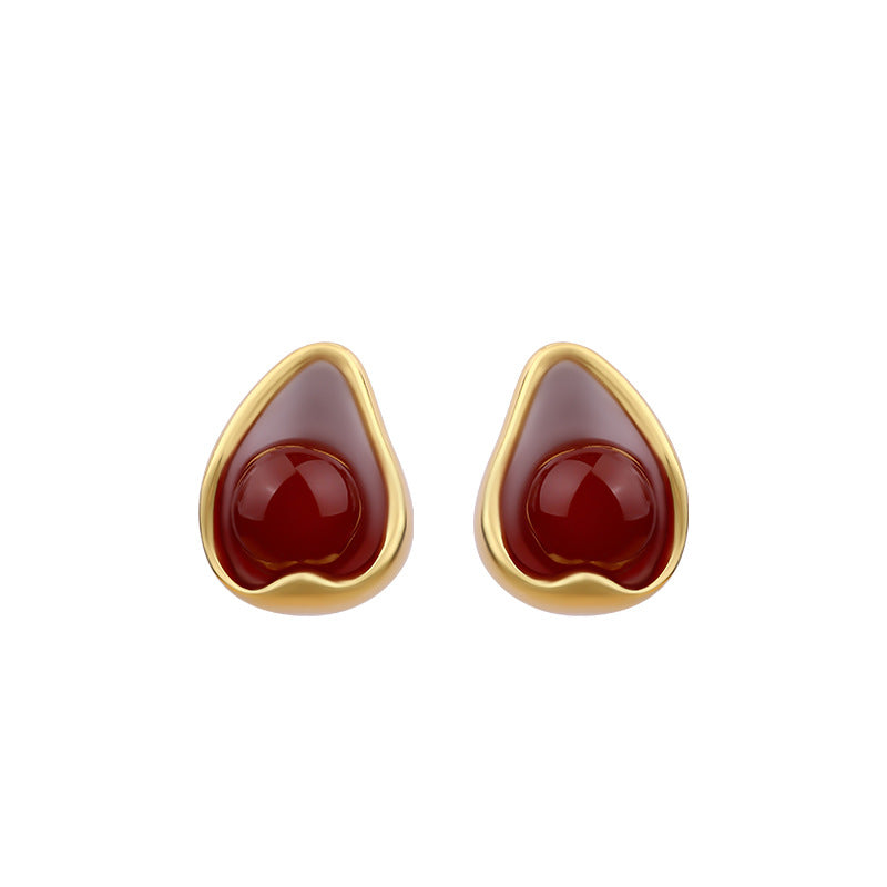 Ancola Red Drop Glaze Women's Retro Hong Kong Style Earrings