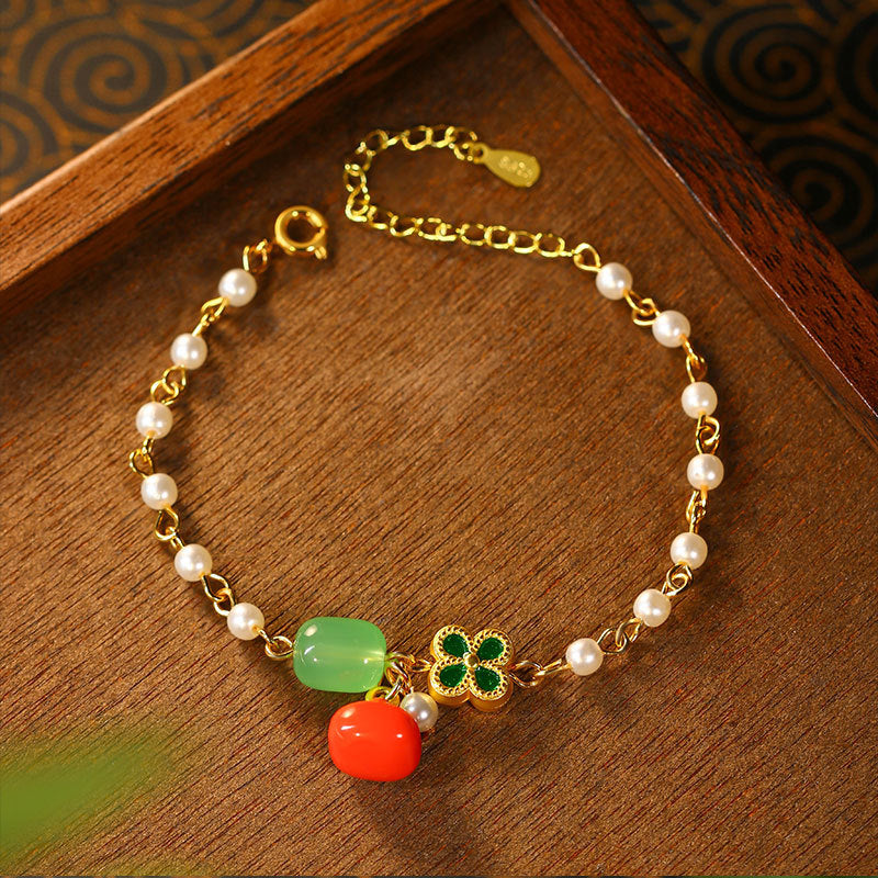 Vintage Colorful Dopamine Flower Handmade Pearl Bracelet All-match