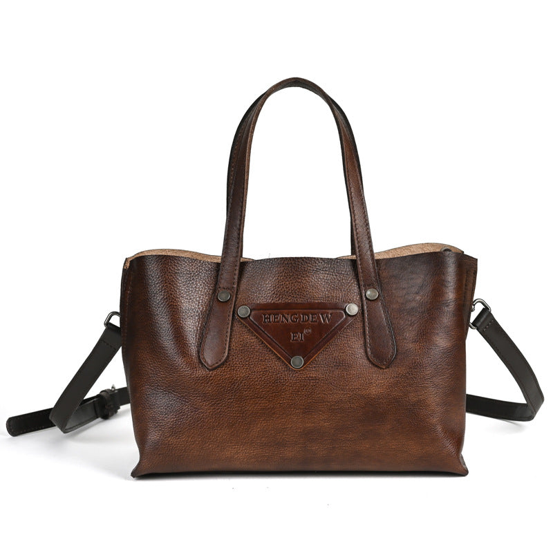 Leather Women's Crossbody Handheld Bag, Retro Lazy Style, Multifunctional