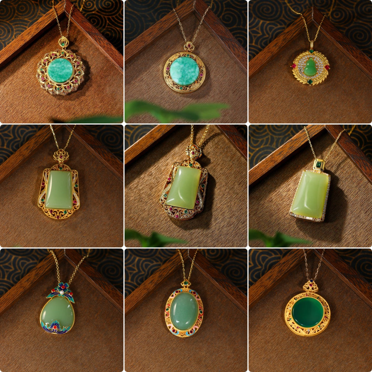 Real Gold Plated, Micro-inlaid Colored Diamond Imitation Hetian Jade Pendant Necklace for Men and Women
