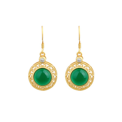 925 Silver Needle Gold Plated, Inlaid Imitation Hetian Jade Earrings for Women