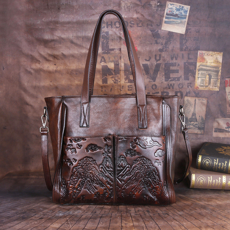 Cowhide Crossbody Bag: Vegetable Tanned, Embossed & Hand-polished