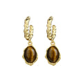 Fashion Light Luxury Elegant Maillard Tiger Eye Stone Drop Earrings, Niche Design