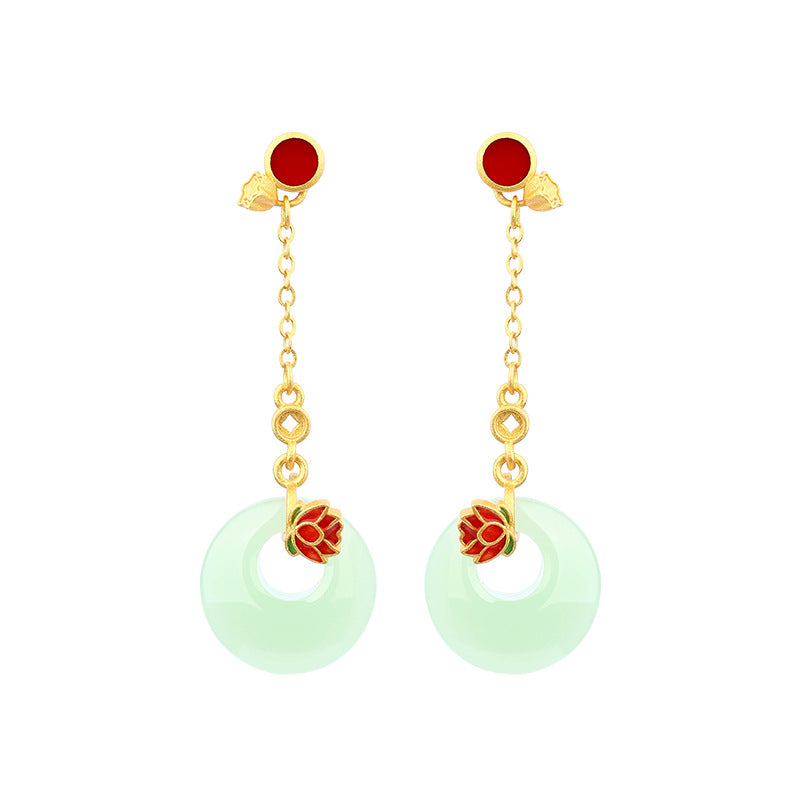 Enamel Color Drop Glaze Imitation Jade Lotus Earrings