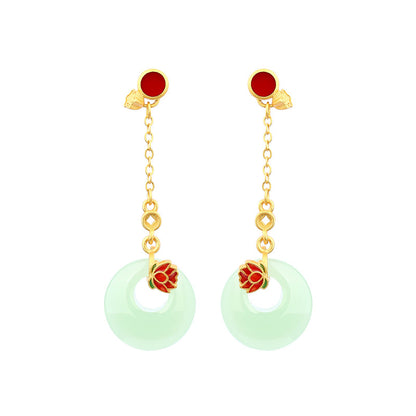Enamel Color Drop Glaze Imitation Jade Lotus Earrings