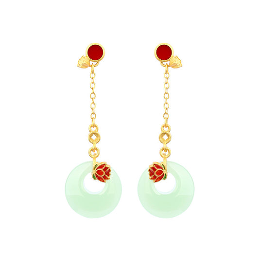 Enamel Color Drop Glaze Imitation Jade Lotus Earrings