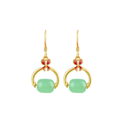 Rotating 925 Silver Needle Plated Passepartout Transfer Beads Enamel Antique Earrings