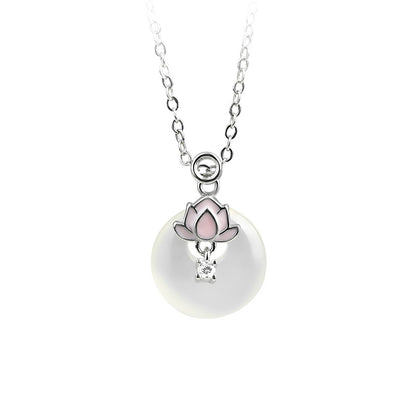 Ayeryuan Lotus White Chalcedony Safe Buckle Women's Clavicle Necklace