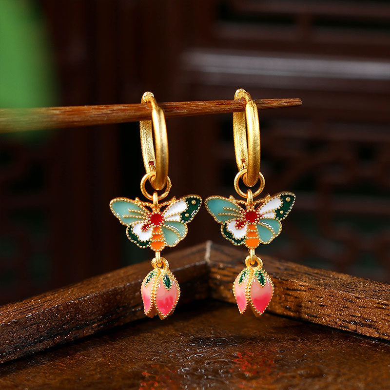 Enamel Butterfly Women's Ear Studs, Elegant Retro Style