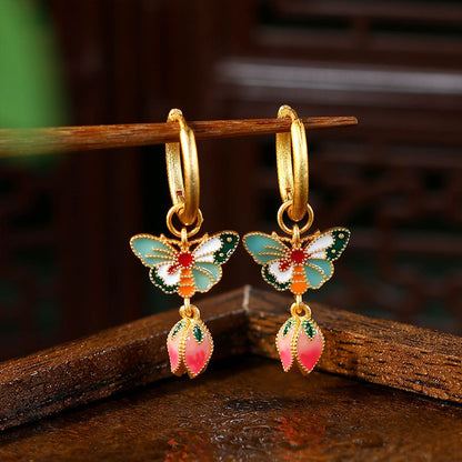 Enamel Butterfly Women's Ear Studs, Elegant Retro Style