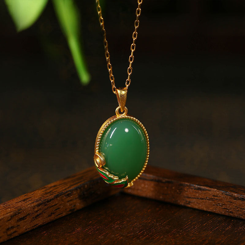 Red Riding Book Necklace with Real Gold Plating and Imitation Emerald, Women's Antique Jewelry