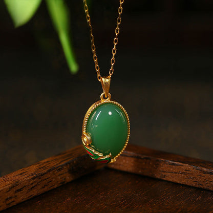Red Riding Book Necklace with Real Gold Plating and Imitation Emerald, Women's Antique Jewelry