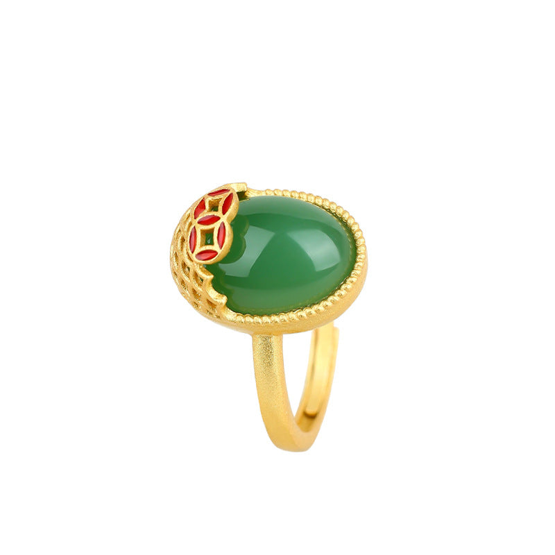 Red Riding Book Ring with Real Gold Plating and Imitation Emerald, Wealth Rolling Egg Design