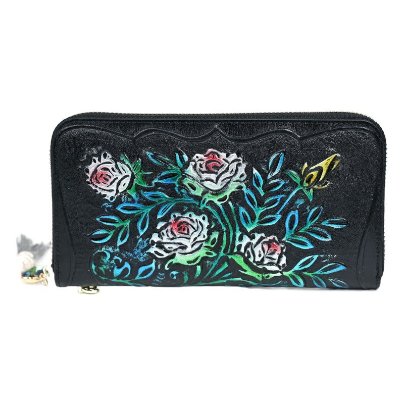 Retro Leather Wallet, Large Capacity, Multi-card, Embossed, Handmade, Colorable Zipper Bag