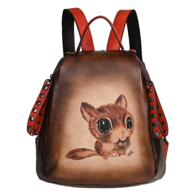 Wholesale First Layer Cowhide Backpack - Multi-purpose, Retro Printed, Vegetable Tanned Leather 2025