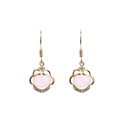 Imitation Jade Ruyi Ping An Lock Earrings for Women in Summer