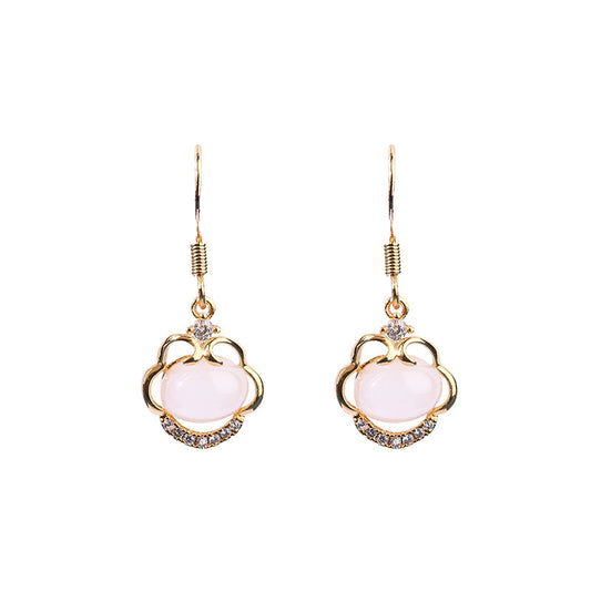Imitation Jade Ruyi Ping An Lock Earrings for Women in Summer