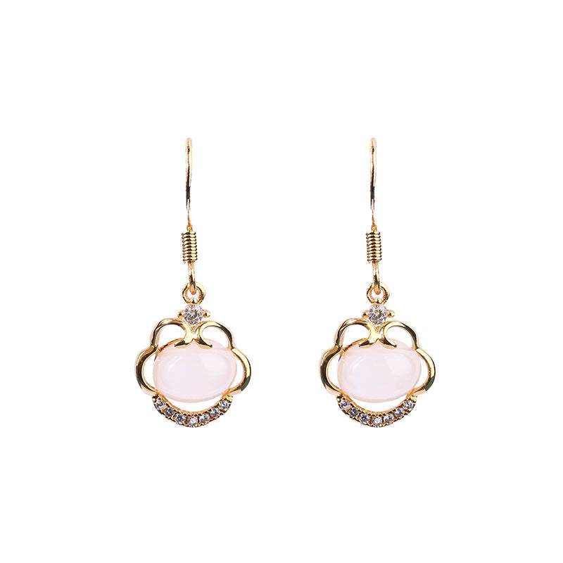 Imitation Jade Ruyi Ping An Lock Earrings for Women in Summer