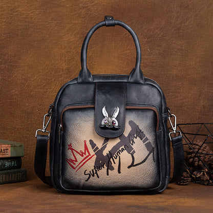 Top layer cowhide multi-purpose vegetable tanned leather women's bag, retro brushed style