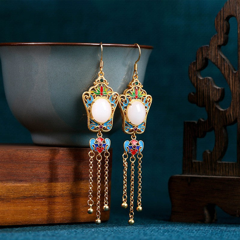 National Tide Retro Enamel Niche Earrings - High-end Summer Jewelry for Wholesale