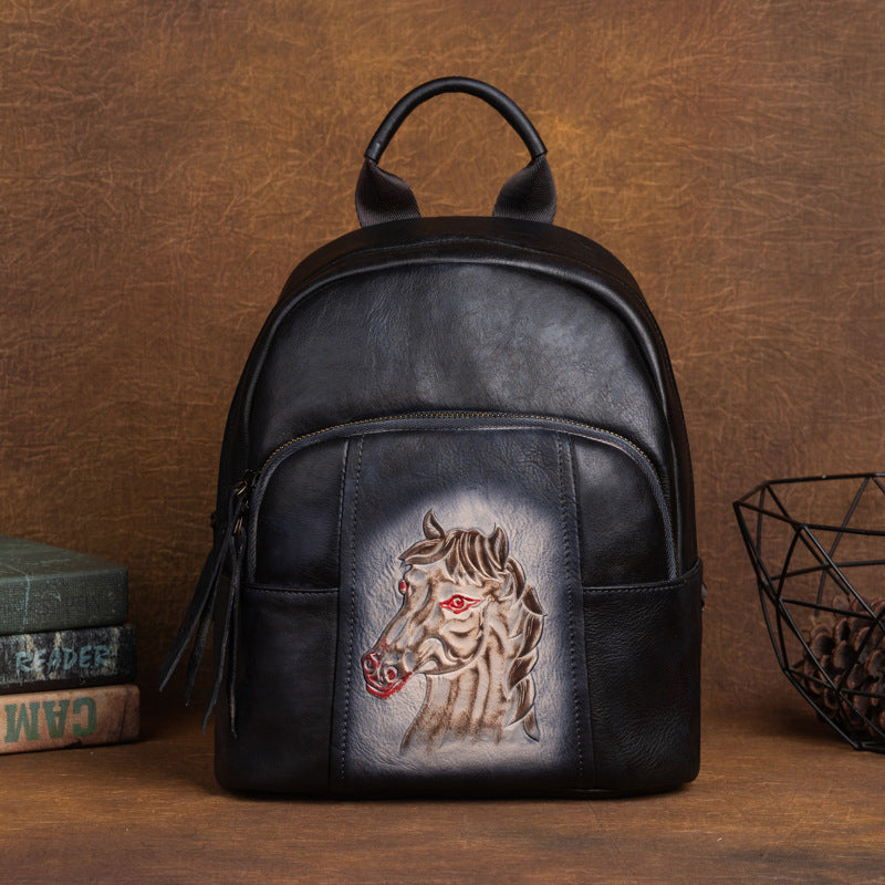 First layer cowhide vegetable tanned leather shoulder bag with Chinese style retro color