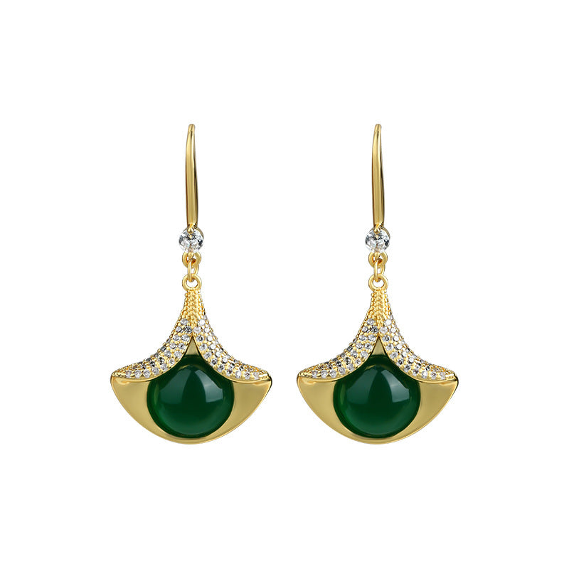 Ayeryuan Sansheng Ginkgo Leaf Green Chalcedony Hanfu Earrings for Women