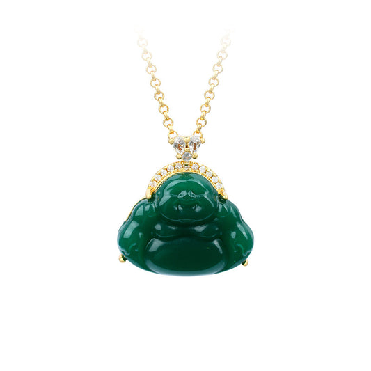 2025 Gold Plated Imitation Jade Buddha Pendant Necklace for Women