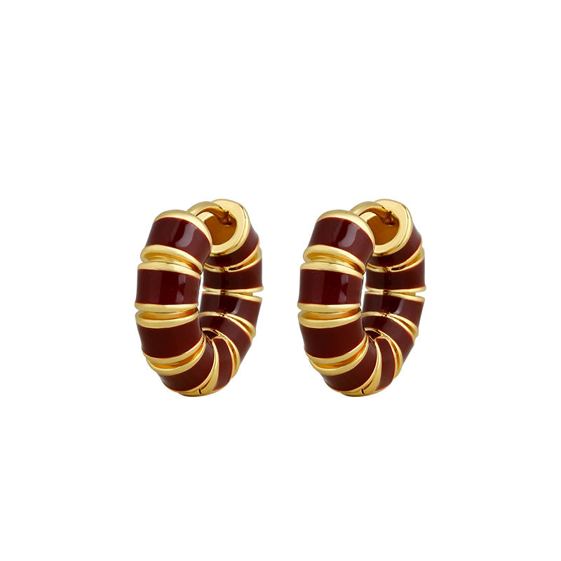 Ancora Red Drop Oil Earrings, French Retro, Copper Plated Real Gold, All-Match