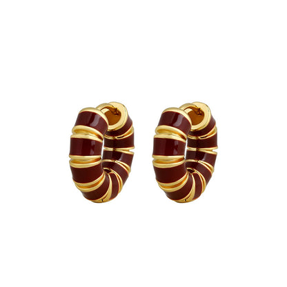 Ancora Red Drop Oil Earrings, French Retro, Copper Plated Real Gold, All-Match