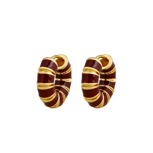 Ancora Red Drop Oil Earrings, French Retro, Copper Plated Real Gold, All-Match