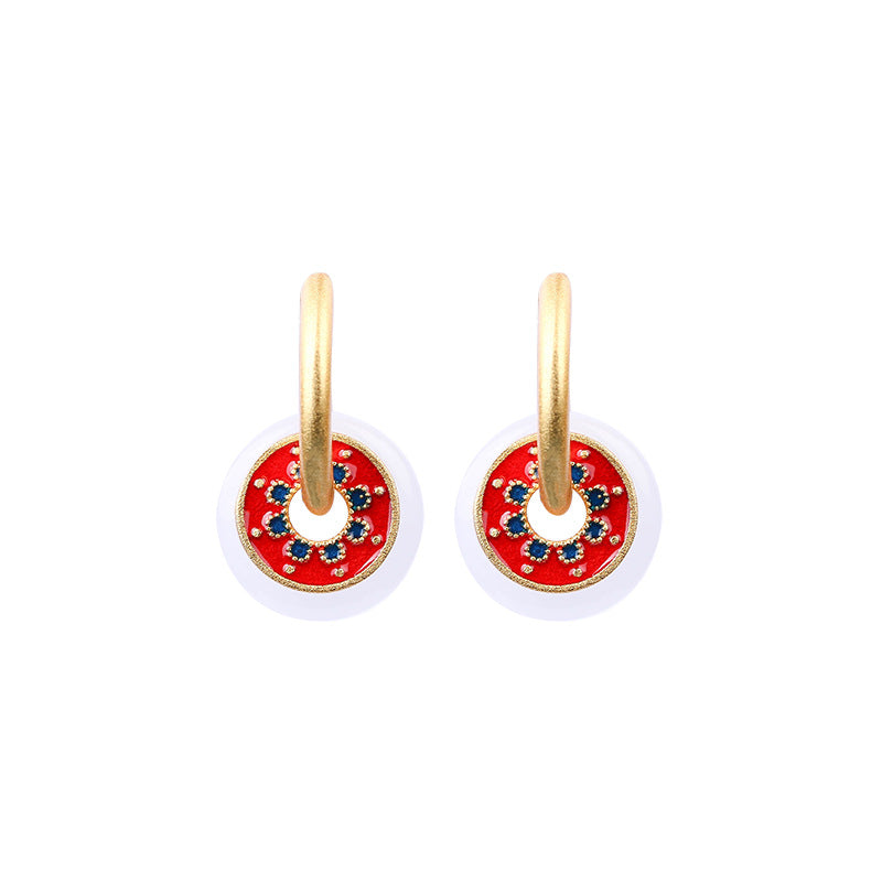 Gold-plated Painted Glaze Imitation Hetian Jade Earrings, Multi-ear Buckle, Niche Exquisite