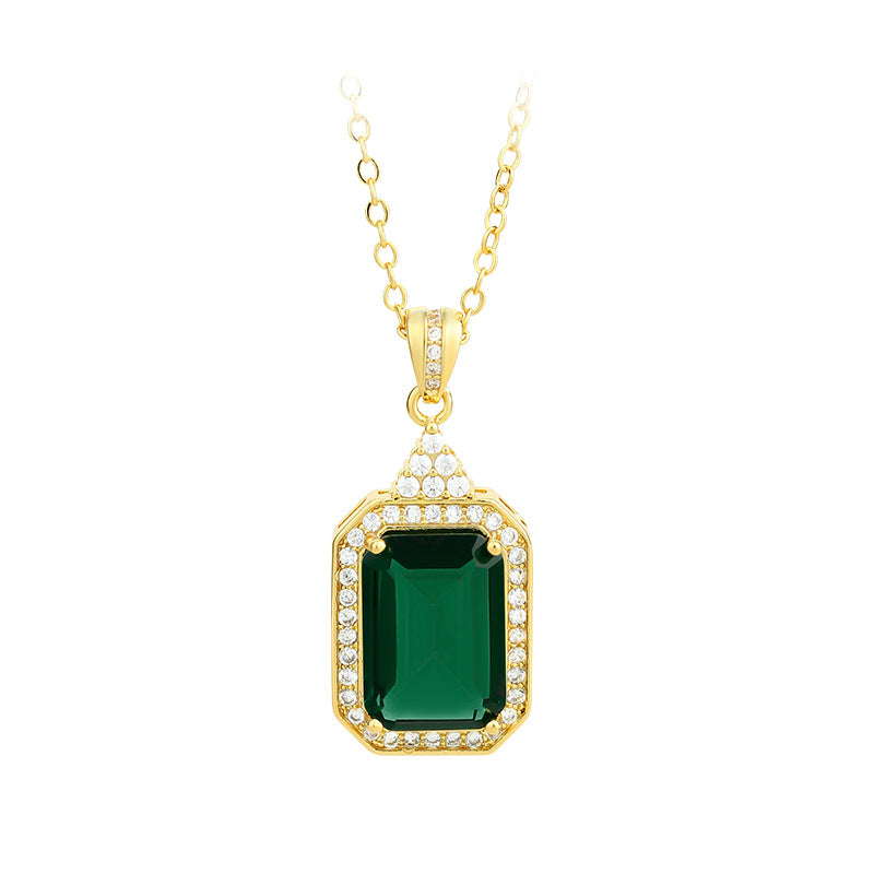 Gold Plated Micro Brilliant Crystal Zircon Pendant with Green Pointed Crystal for Men and Women