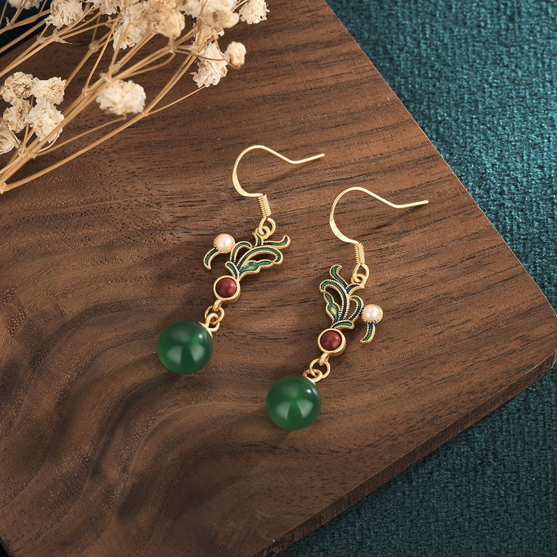 Summer Natural Chalcedony Ear Studs for Women