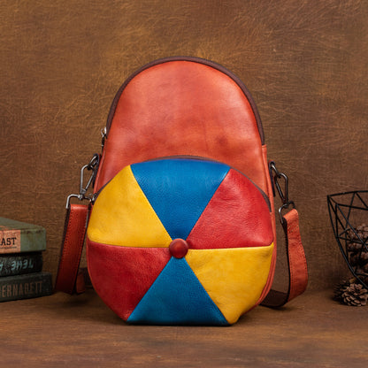 Retro Cowhide Large Capacity Backpack, Hat-Shaped and Fashion All-Match