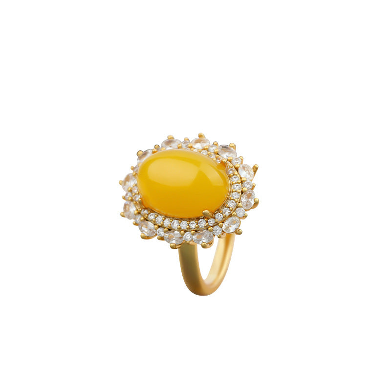 Retro Court Style Princess Imitation Beeswax Amber Adjustable Ring