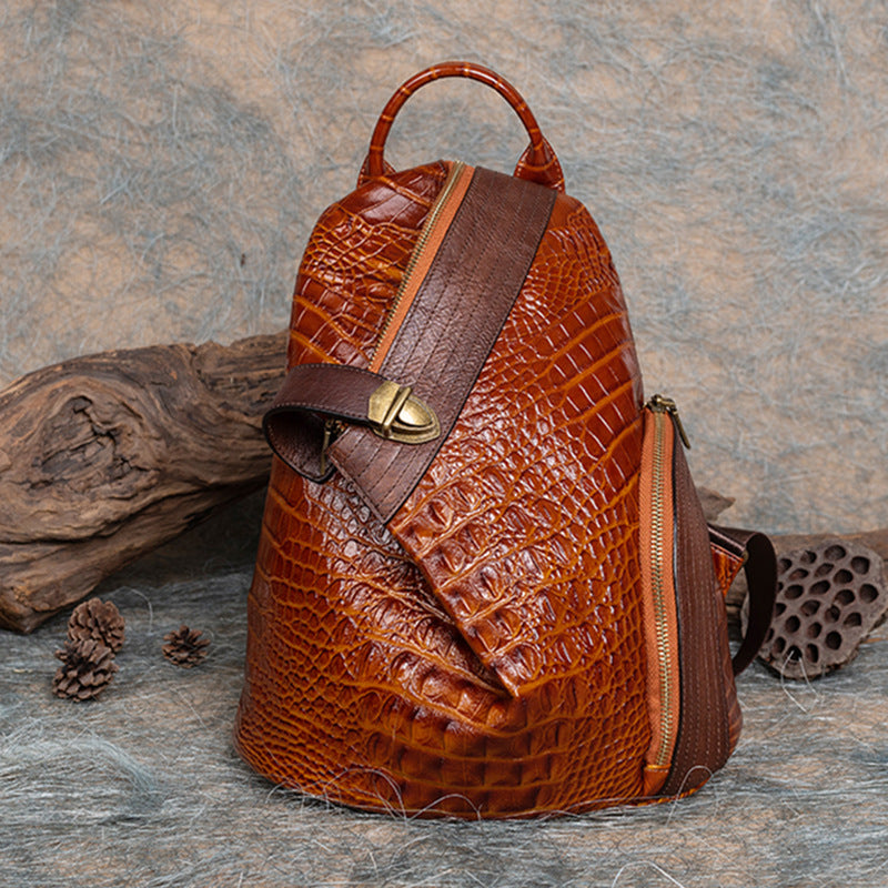 Factory Direct First Layer Cowhide Multi - purpose Crocodile Pattern Handmade Brushed Leather Backpack