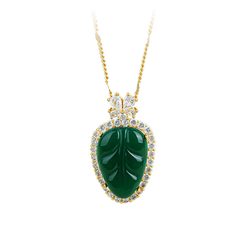 Plating Gold Inlaid Ice Chalcedony Golden Branches Jade Leaf Imitation Jade Pendant Necklace for Men and Women