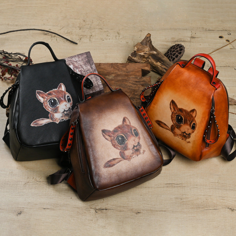Wholesale First Layer Cowhide Backpack - Multi-purpose, Retro Printed, Vegetable Tanned Leather 2025