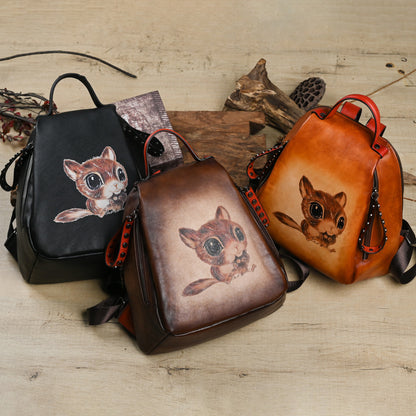 Wholesale First Layer Cowhide Backpack - Multi-purpose, Retro Printed, Vegetable Tanned Leather 2025