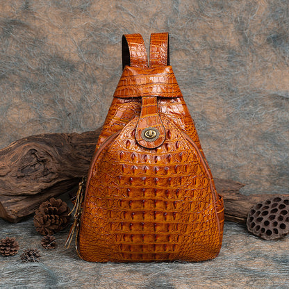 Live Source Top Layer Cowhide Multi-purpose Backpack with Vintage Embossed Crocodile Pattern, Hand-polished