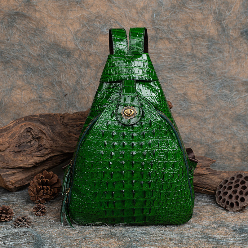 Live Source Top Layer Cowhide Multi-purpose Backpack with Vintage Embossed Crocodile Pattern, Hand-polished