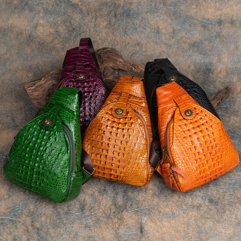 Live Source Top Layer Cowhide Multi-purpose Backpack with Vintage Embossed Crocodile Pattern, Hand-polished