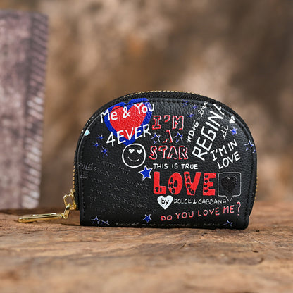 Genuine leather women's card holder, first layer cowhide embossed coin purse, vintage style, new color printing